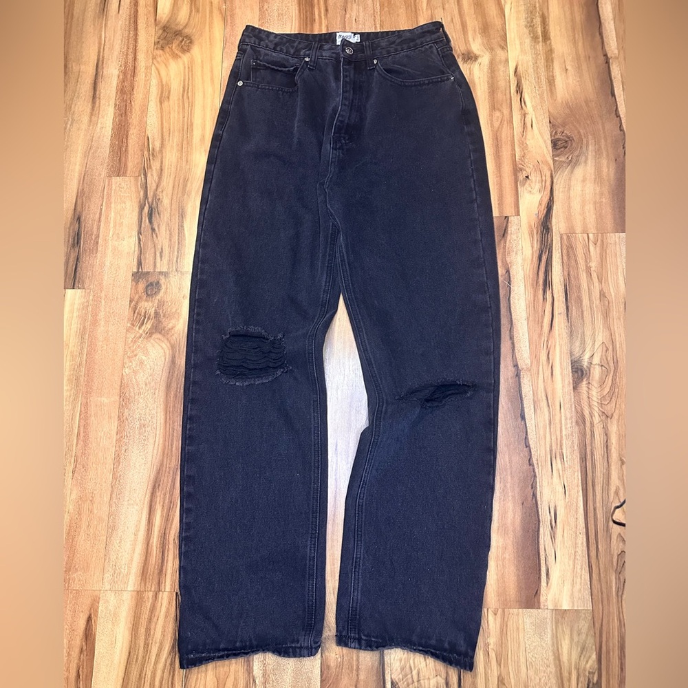 Princess Polly Black Distressed Jeans Womens US 8 High Rise Straight Leg Y2K